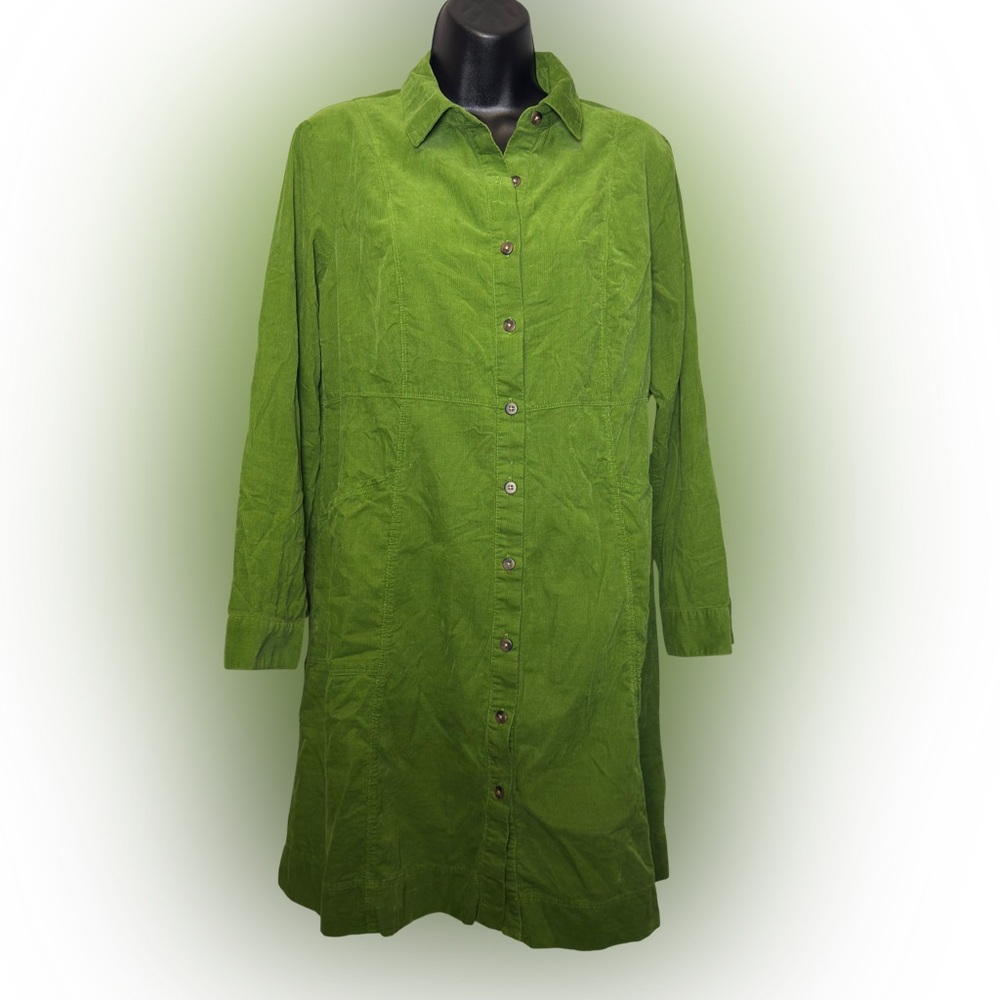 J. Jill Corduroy Shirt Dress in Vibrant Green